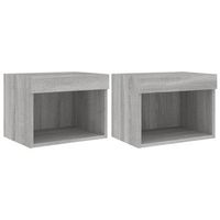 pack 2 uds mesitas de noche  mesilla de noche de pared con luces led gris sonoma