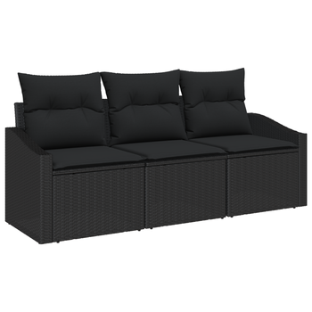 Conjunto De Comedor De Jardín De 3 Uds Con Cojines En Ratán Negro Cfw303381