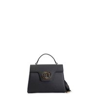 bolso de mano con solapa de saffiano con logo ovalado esmaltado a juego black