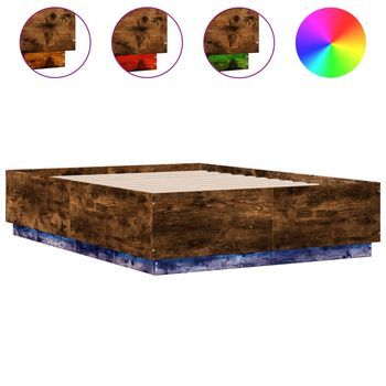 Estructura Cama Con Luces Led Madera Roble Ahumado 120x190 Cm Vidaxl