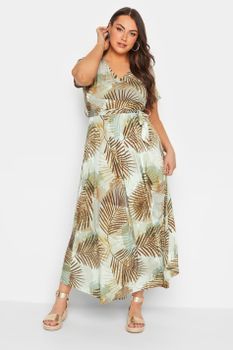 Yours Vestido Largo Marrón Hojas Tropicales, Mujer Curvy Y Tallas Grandes, Yours