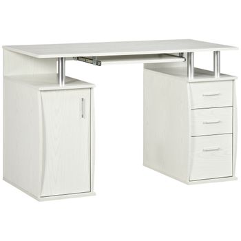 HOMCOM Escritorio de Ordenador 120x55 cm con Bandeja para Teclado 3 Cajones para Dormitorio Hogar Blanco   Aosom España