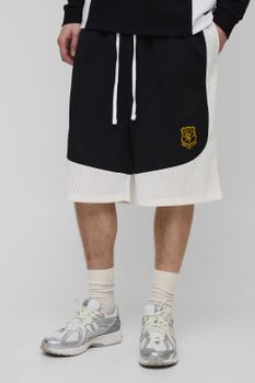 Pantalón Corto Tall Universitario De Malla Con Caída En La Entrepierna, Negro