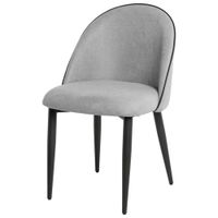 silla de comedor tapizada en gris claro con patas de metal negro
