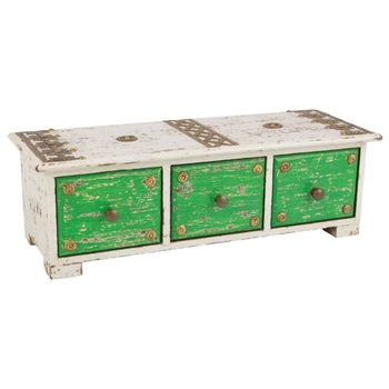 Caja joyero de madera con detalles de metal blanco 36x15x10h cm