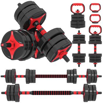 SPORTNOW Juego de Mancuernas Ajustables 25 kg 5 en 1 como Kettlebell Barra Mancuernas Soporte para Flexiones para Gimnasio Casa