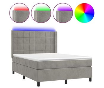 Cama box spring colchón y led terciopelo gris claro 140x190 cm bloques con cuadros