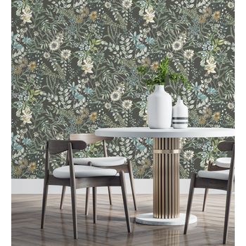 Papel Pintado Vinílico Ecológico Lavable Flores Y Plantas Hojas Silvestres - Marseille 679383 De Gaulan - Rollo De 10 M X 0,53 M