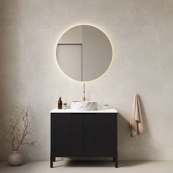 Mueble De Lavabo - Mueble Para Baño - Cerámica Y Mdf - Negro Y Blanco (76x48x87cm)