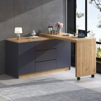 escritorio - mesa de estudio giratoria - tablero particulas - gris y roble 120x50x765cm