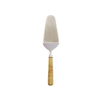 Pala para tarta beige con mango de mimbre