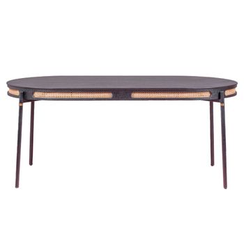 Mesa de comedor retro con detalles en ratán natural, negro