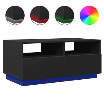 Mesa De Centro，mesa Auxiliar，mesa De Café Con Luces Led Negro 90x49x40 Cm