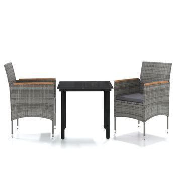 Juego De Comedor De Jardín 3 Uds Con Cojines Gris Y Negro Cfw134373