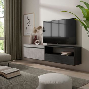 Mueble tv efecto madera cemento 200x35x45cm colgado