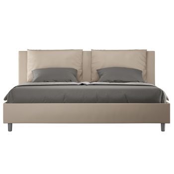 Cama Para Adultos Moderna Con Cojines Acolchados De Piel Sintética Anja.-color Ribete Verde Crudo-ropa De Cama 200x200 Cm