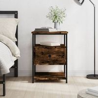 mesita de noche - mueble de dormitorio - madera y hierro - roble ahumado 40x42x56cm