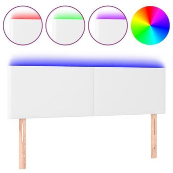 Cabecero Con Led Cuero Sintético Blanco 144x5x78/88 Cm