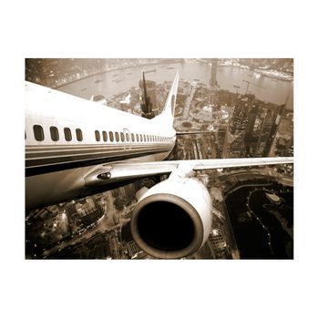 Papel Pintado 3d - Un Avión Partiendo De La Ciudad (200x154 Cm)