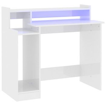 Mesa De Escritorio | | Escritorio De Despacho | Escritorio Led Madera Contrachapada Blanco Brillo 97x45x90 Cm