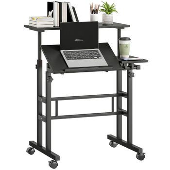 Escritorio Ajustable En Altura De Mdf Y Metal, Homcom, 70 X 60 X 70,5-120 Cm – Negro