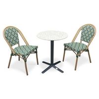 conjunto de comedor de jardin de 2 plazas de acero y terrazo