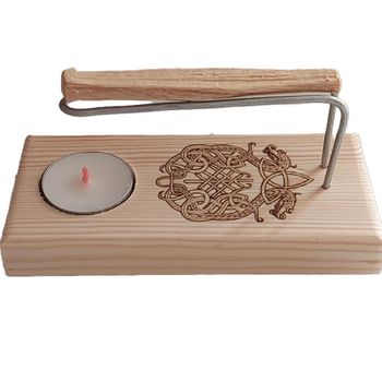 Quemador de Palo Santo Artesanal con Grabado de Odín, Incluye Vela y Soporte de Madera Nórdica - YA-DECOREGALOS