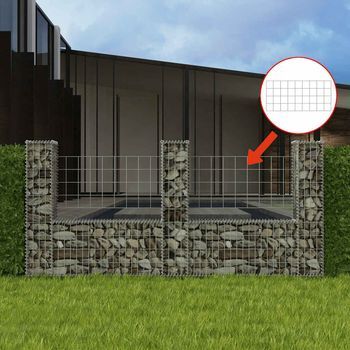 Cesta En Forma De U Muro De Gaviones | Gavión Para Piedras | Gavión Decorativo Galvanizado 240x20x100 Cm Cfw943074