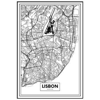 Panorama Cuadro Enmarcado Mapa De Ciudad Lisboa 50x70 Cm