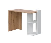 mesa de escritorio con estanteria baja lateral en blanco mate y roble nodi 100x50 cm kenia blanco artik blanco mate - roble nodi 100 x 73 x 50 cm