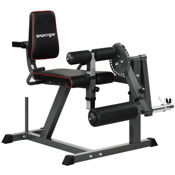 SPORTNOW Máquina de Extensión y Curl de Piernas Ajustable con Carga de Placas para Entrenamiento de Cadera Muslos en Gimnasio   Aosom España