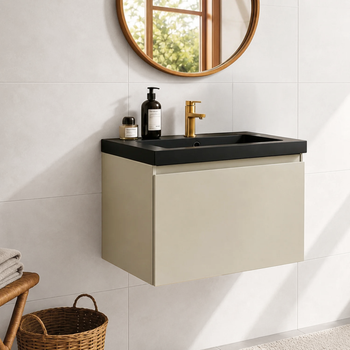 Mueble De Baño Suspendido Con Lavabo Negro 60 Cm Greige Con 2 Cajones - Lomazoo Modena