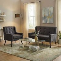 set de 2 sillones - mueble para salon y oficina - tejido y madera maciza - gris oscuro