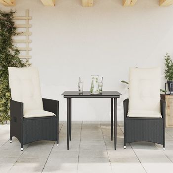 Pack 2 Uds Sillones Reclinable Jardín | Silla De Jardín | Silla De Exterior Cojines Ratán Sintético Negro