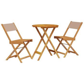 Juego De Bistro De 3 Uds | Conjunto Mueble Jardin Mesa Y Sillas Tela Y Madera Maciza Taupe