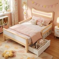 cama infantil con orejas de gato y led 90x190 cm roble y madera blanca
