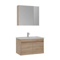conjunto de mueble con lavabo y espejo 2 piezas  - 85 x 45 x 52 cm - roble