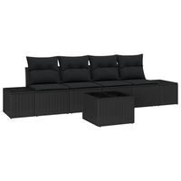 conjunto de sofa de jardin de 5 uds con cojines negro poliratan cfw942831
