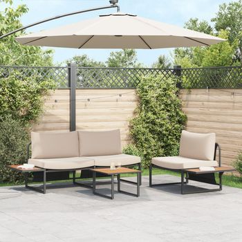 Mesa De Café De Jardín  Marrón 55x55x35 Cm Dpc Y Acero V9829 Unico / Negro