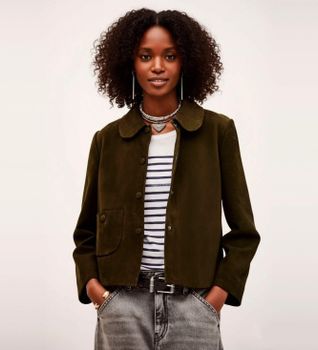 BA&SH para mujer. 1H24MILA Chaqueta Milas caqui (34), Casual, Verde, Piel