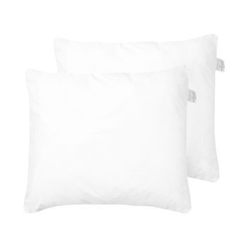 Conjunto De 2 Almohadas Tradicional Funda De Microfibra Blanca Relleno De Poliéster De Perfil Alto 80 X 80 Cm Errigal