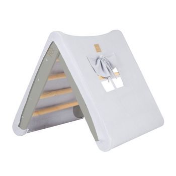 Casa Niños Escalera De Escalada Con Carpa  60x61 Cm Madera Lino Viscosa  Carpa Gris Y Azul Escalera Gris Meowbaby