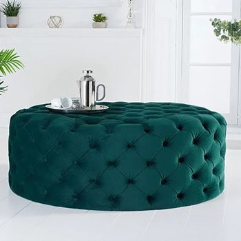 Milano Green Velvet Large Round Footstool