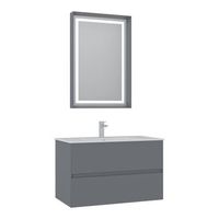 conjunto de mueble con lavabo y espejo 2 piezas  - 91 x 51 x 55 cm - gris mate