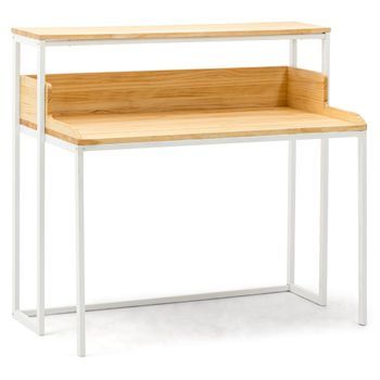 Mesa De Estudio Swindon 120x60x110cm Blanca En Madera Maciza De Pino Acabado Natural Estilo Nórdico Industrial Box Furniture