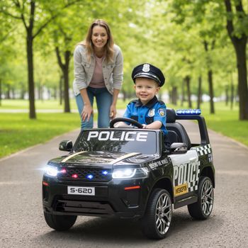Coche Eléctrico Para Niños De Policía Con Sirena Negro Aiyaplay