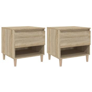 Pack 2 Uds Mesitas De Noche | Mesa Auxiliar | Mesilla Contrachapada Roble Sonoma 50x46x50 Cm