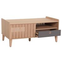 mesa de centro con 2 compartimentos de almacenamiento y 1 cajon en madera de mango 52 x 114 x 59 cm cajon gris beige 040008455