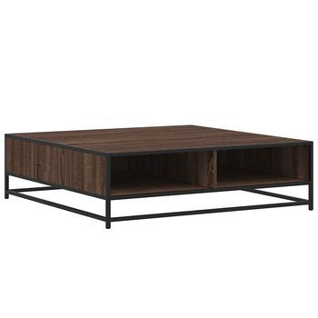 Mesa De Centro 100x100x30 Cm Madera Y Metal Trabajados - Marrón