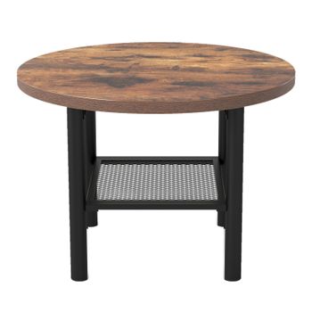 Costway Mesa de Centro Redonda Industrial con Estante Inferior Soporta 100 kg Encimera Resistente 60 x 60 x 42 cm Marrón y Negro